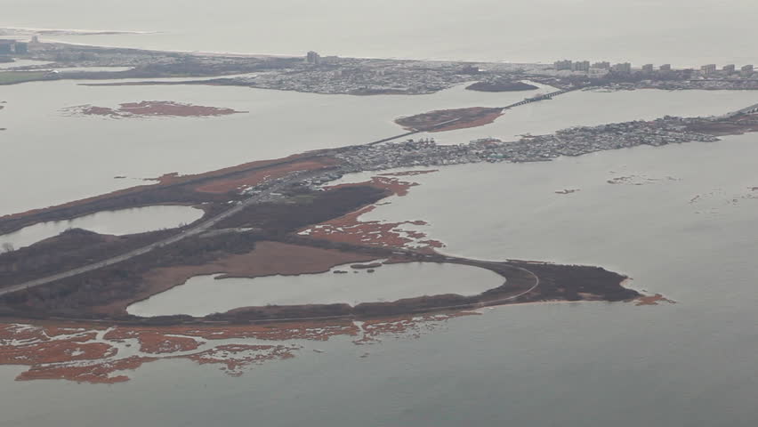 Aerial of islands and oceanfront of Boston, MA