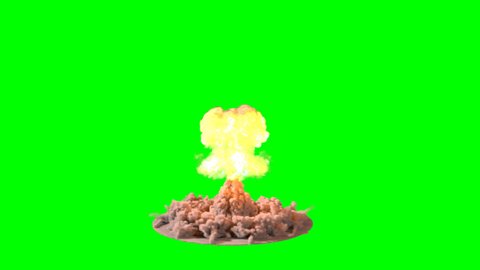 4K impressive huge explosion Mushroom cloud isolated on green