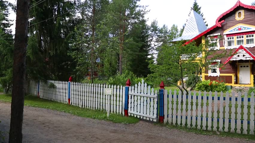 Restored house (18th century) in a russian traditional style in museum and tourist complex is in the village of Upper Mandrogi. Karelia, north of Russia.