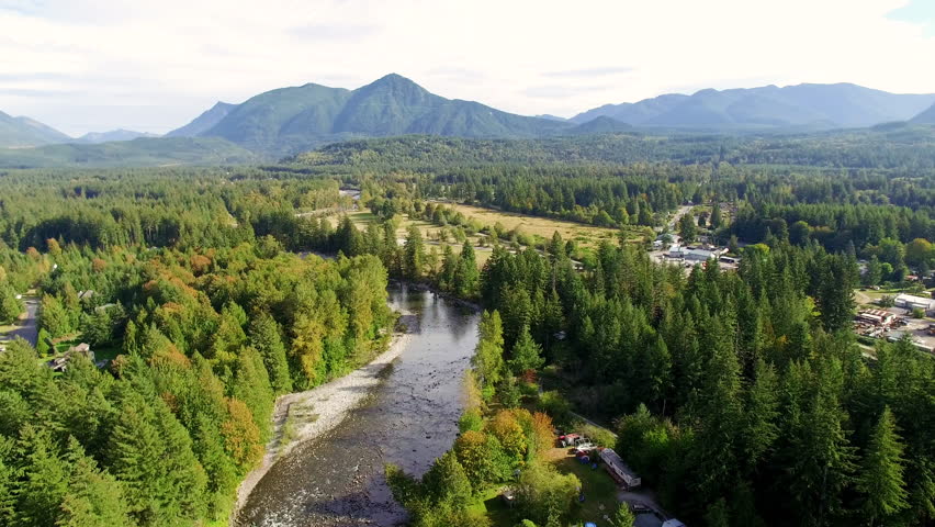 North Bend Washington Aerial Above Snoqualmie River