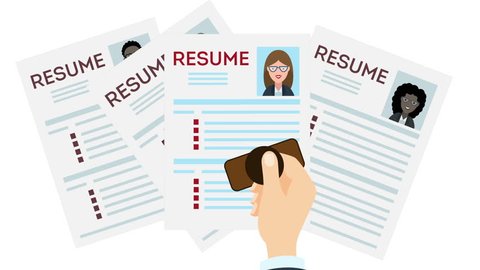 woman Job interview and recruitment business concept, holding resume and magnifying glass, girl cv Loop with alpha channel