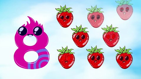 Cartoon Animated Number 8 8 Strawberries Stock Footage Video (100% ...