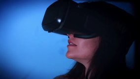 4k Shot of a Woman with VR Headset watching Rollercoaster Video