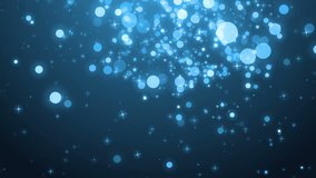 Glittering Blue Particle Background. Beautiful blue background with flying particles. Seamless loop.