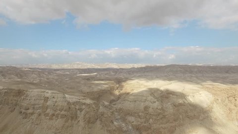 Dried waterfall and hills in Judean Desert - Israel aerial footage
