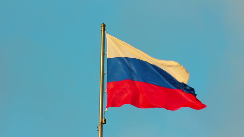russian flag on blue sky background