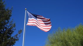 USA flag waving on the windy day (high quality 60 frames per second unedited footage right from the camera).