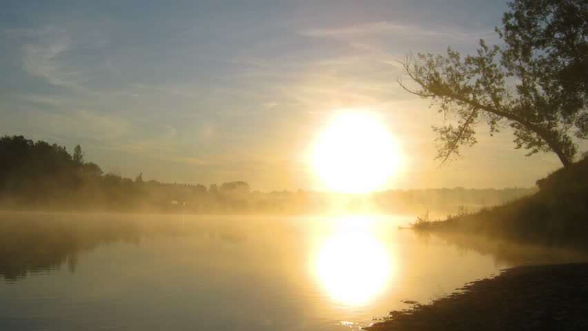 timelapse landscape with sunrise over river