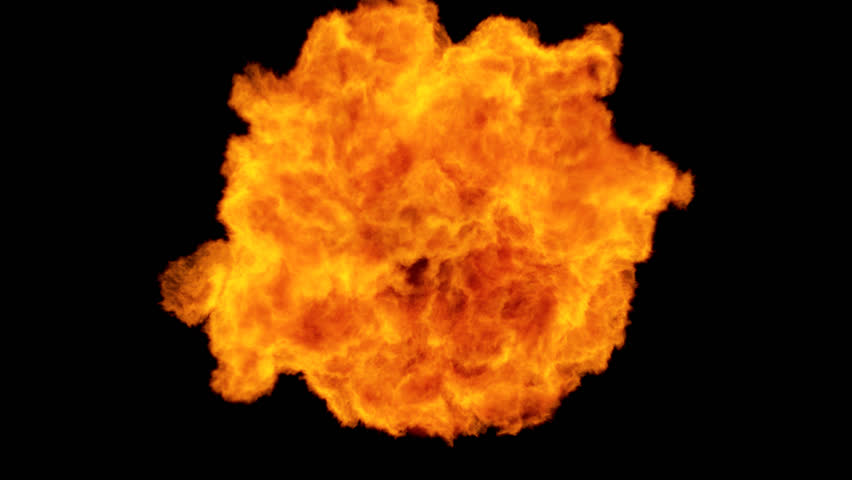 High Speed Fire ball explosion towards to camera, cross frame ahead transition, slow motion fire flamethrower isolated on black background with alpha channel, perfect for cinema, digital composition.