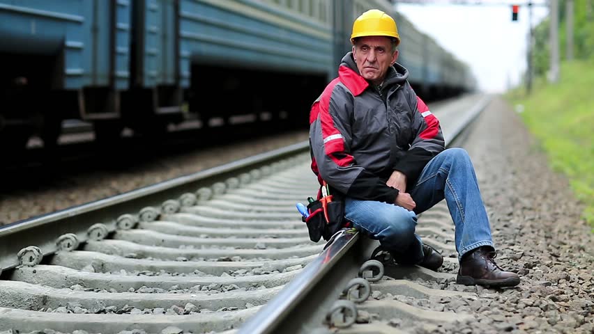 Railwayman Yellow Hard Hat Sits On 