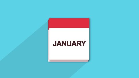Nice animation of colorful year calendar with pages in motion of 12 months seamless loop with space for your text or logo, full hd and 4k. cartoon months names animation.