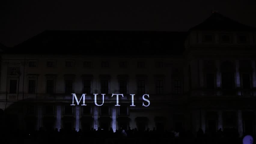 PRAGUE, CZ - OCTOBER 15, 2016: a 3D videomappaing installation Mutis by Tigrelab projected at the historic building Tyrs house (Tyrsuv dum, also Palac Michny z Vacinova) at signal light fest.No audio