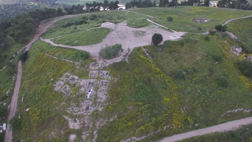 Tell Zakariya - Tel Azekah archaeological mound overview - Israel aerial footage