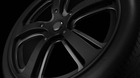 Tire Wheel Black Brushed Metal Loop Animation Rotation Front View - With Alpha Channel 4K
