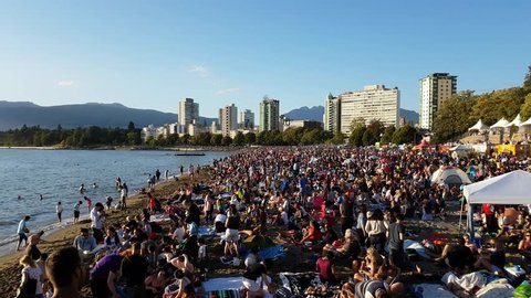 Vancouver Canada,July 31 2016,Vancouver fireworks 2016 at English bay beach, Vancouver, BC Canada