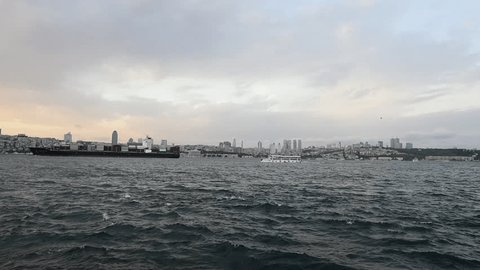 Sunset time on Istanbul bosphorus and bridge