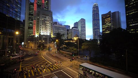 Traffic and people in Central, Hong Kong Island, Hong Kong, China (Jul 2016, Hong Kong)