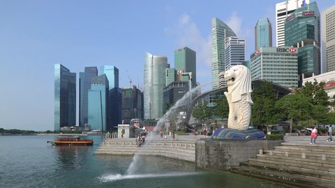 The Merlion Statue with the City Skyline in the background, Marina Bay, Singapore, South East Asia (Jun 2016, Singapore)
