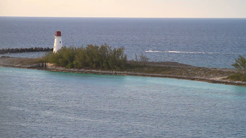 lighthouse aerial view on a small island