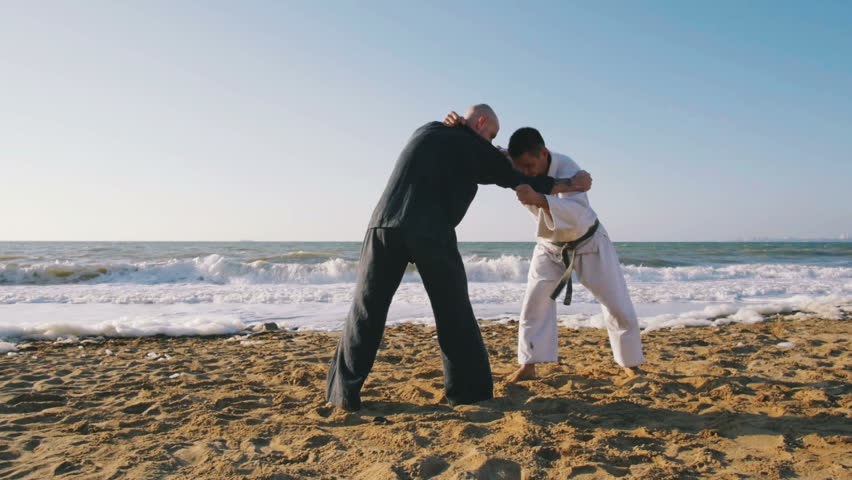 two-professional-karate-fighters-fighting-training-stock-footage-video