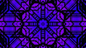 Art deco kaleidoscope loop. ideal for Concert wall animation or Floodlights bright and lively bar lights.glowing warm red purple pinkand other color  tones and sharp straight lines.Navyblue flower