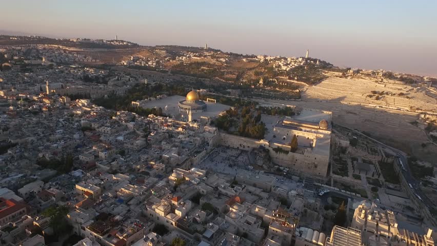 Aerial view of Jerusalem old city, Temple mount mosque, Western wall  Israel- Palestine
Epic evening shot around Jerusalem old city with Dome of the Rock on Temple mount and facing the western wall Royalty-Free Stock Footage #20482498
