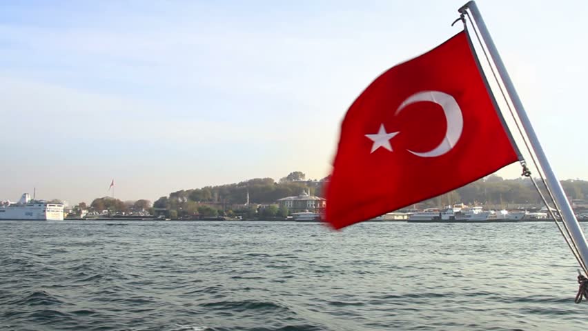 Turkish Flag waving in front of Istanbul's historical peninsula 