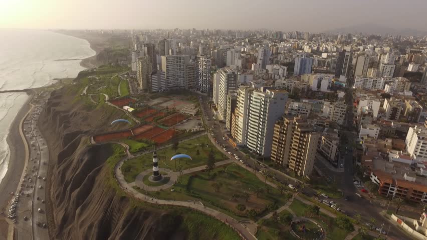 MIRAFLORES, PERU: Aerial view of Miraflores district, in Lima.