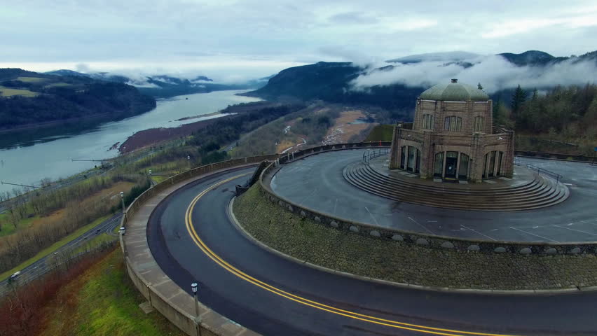 Aerial shot Vista House Oregon