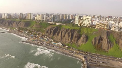 MIRAFLORES, LIMA, PERU: Panoramic view of Miraflores town in Lima, Peru.