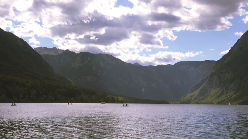 Outdoor water sports activities on lake Bohinj in Slovenia