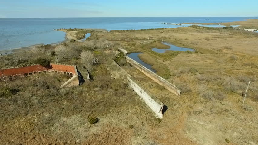 Aerial Shot of an Abandoned Fort on an Island