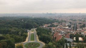 Brussels aerial view, capital city of Belgium, Europe. Skyline, cityscape panorama, buildings and architecture. Bruxelles town - belgian, european urban travel and tourism background. Panoramic video