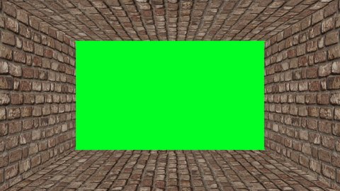 3d room with green screen. Brick wall