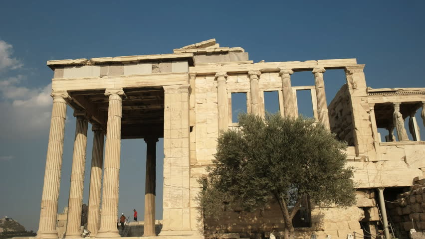 Side view of the Erechthion near the Parthenon at the acropolis in Athens, Greece.
