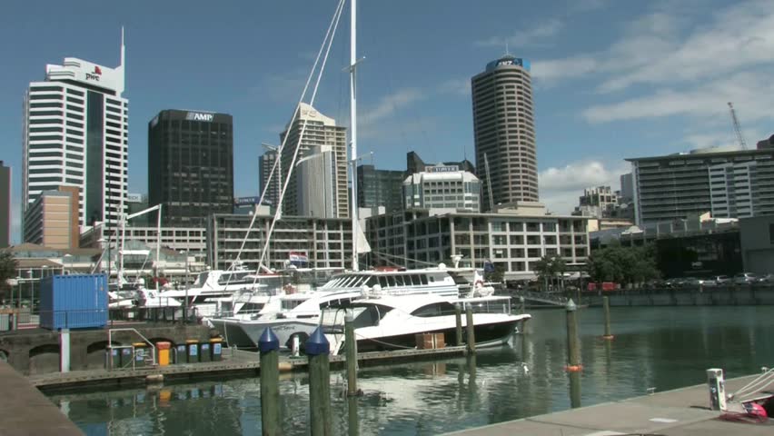 AUCKLAND VIADUCT, NEW ZEALAND - CIRCA JANUARY 2012: Boats sit in the harbor at