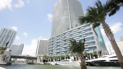 Panning footage of buildings at Downtown Miami and Brickell