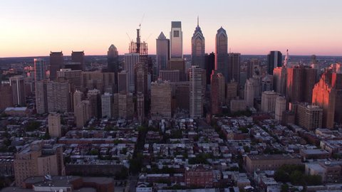 Aerial view of Philadelphia, Pennsylvania at dusk
