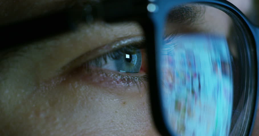 Macro eyes web surfer and the office worker, insurance broker, workaholic, while working in the office evenings, control and security in the accesses, security, concept of internet web application. | Shutterstock HD Video #20560537
