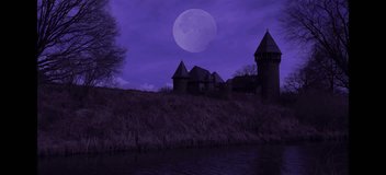 Spooky castle with moon at night timelapse