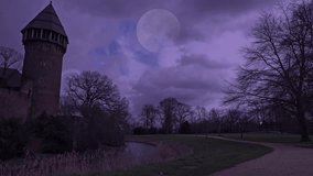 Spooky castle with moon at night timelapse - Powered by Shutterstock - Get 15% off with code: PIKWIZARD15