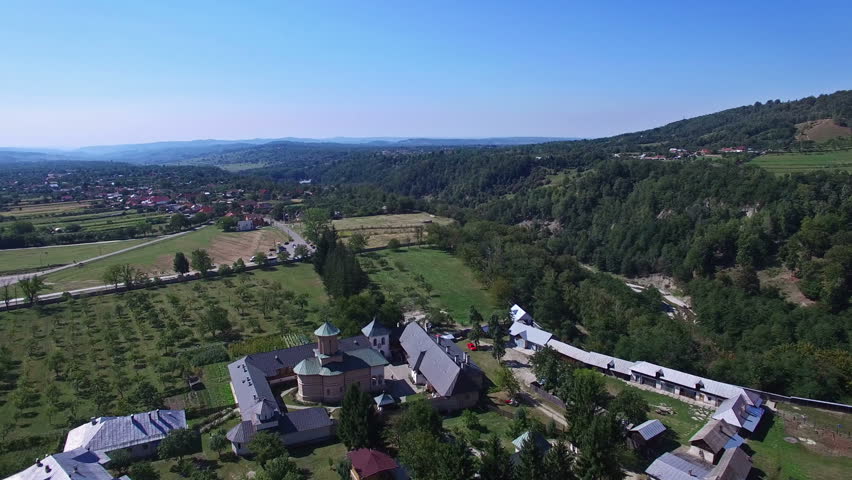 Polovragi Monastery, Romania, aerial flight