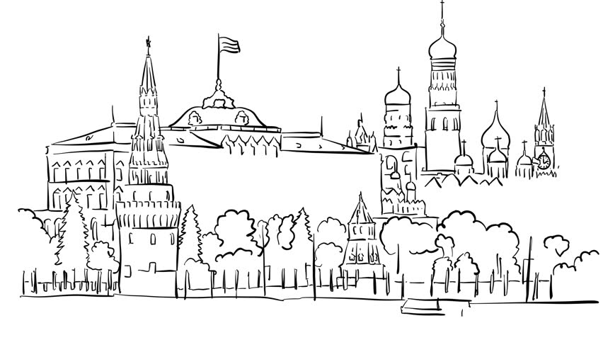 Moscow Kremlin Outline Time Lapse Stock Footage Video (100% Royalty ...