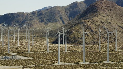 Aerial USA Wind Farm Turbine Logistics California Palm Springs energy fuel Renewable Technology Industry Conservation desert outdoor business