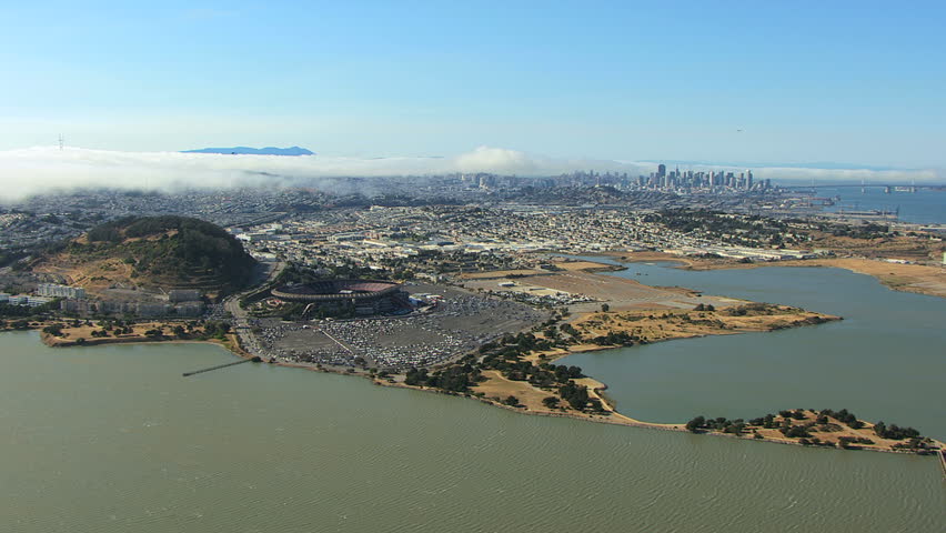 Aerial San Francisco California USA city Candlestick Park Point Baseball Concert venue music Stadium sport Oakland Bridge Bay travel tourism