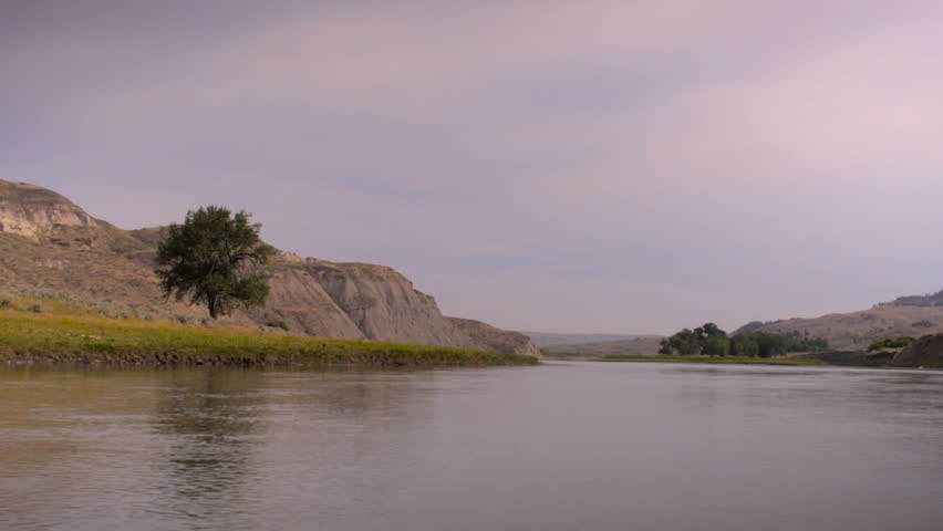Missouri river shot from a moving canoe along the Lewis and Clark national historic trail in Montana