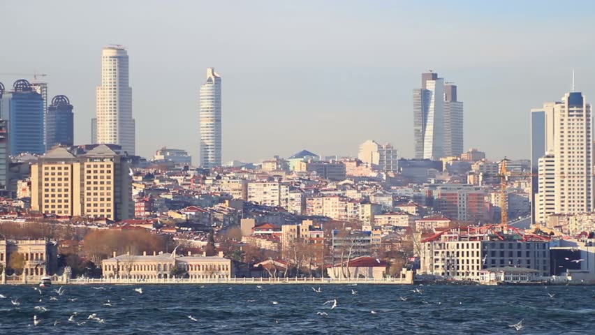 Istanbul City, Turkey. Pan to Dolmabahce Palace
