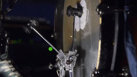 Bass drum pedal in action. Single kicks in the bass drum. Close-up footage. Looped video