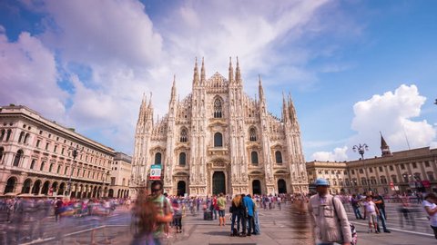 MILAN, ITALY - SEPTEMBER 2016: sunny day milan city famous duomo cathedral square panorama 4k time lapse circa september 2016 milan, italy.