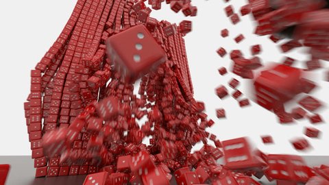 3d rendering of a dice wall demolished by a wrecking ball

